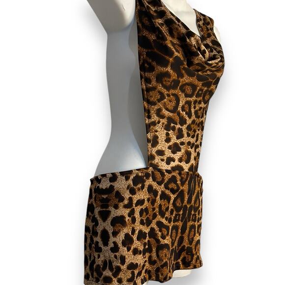 Mini Animal Print Exotic Dancer Dress Women's Small Brown Backless Chain Sexy - Picture 8 of 15